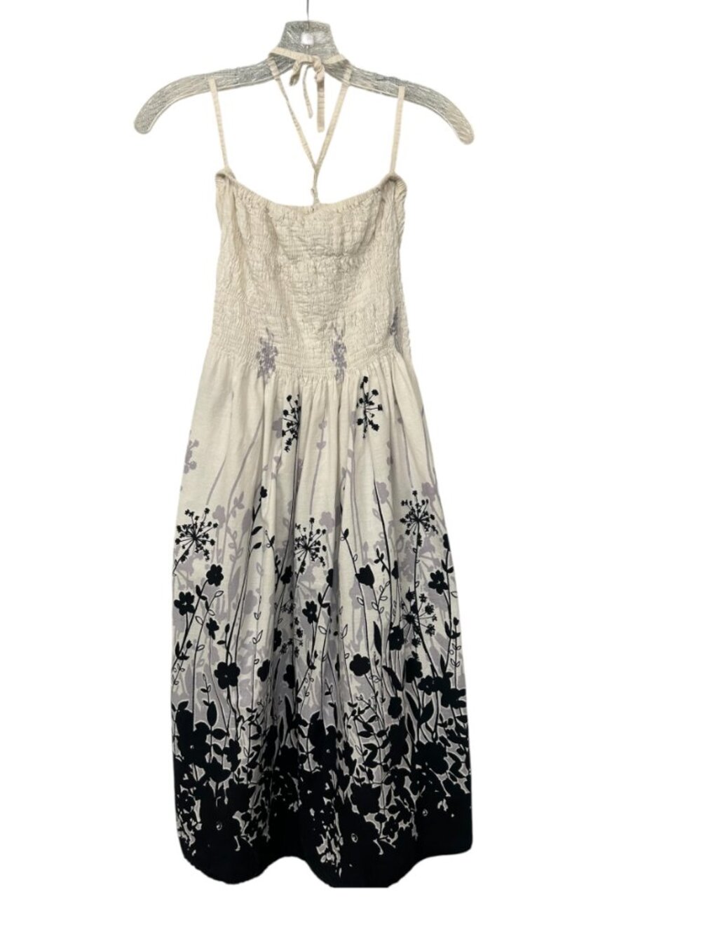 Hinge Dandelion Floral Midi Dress Cream Black Smocked Cottagecore Boho Small - Picture 3 of 6